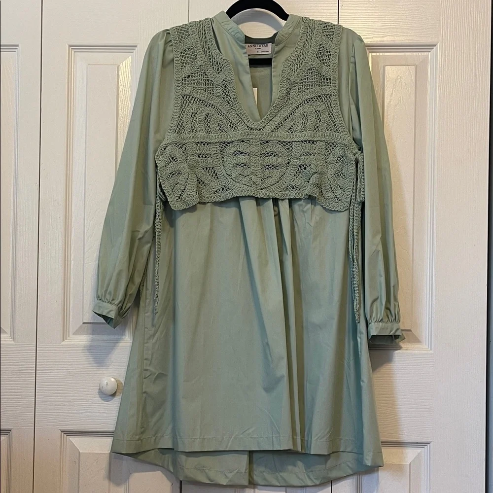 Chic Sage Crochet Accent Women's Dress - Picture 1 of 5